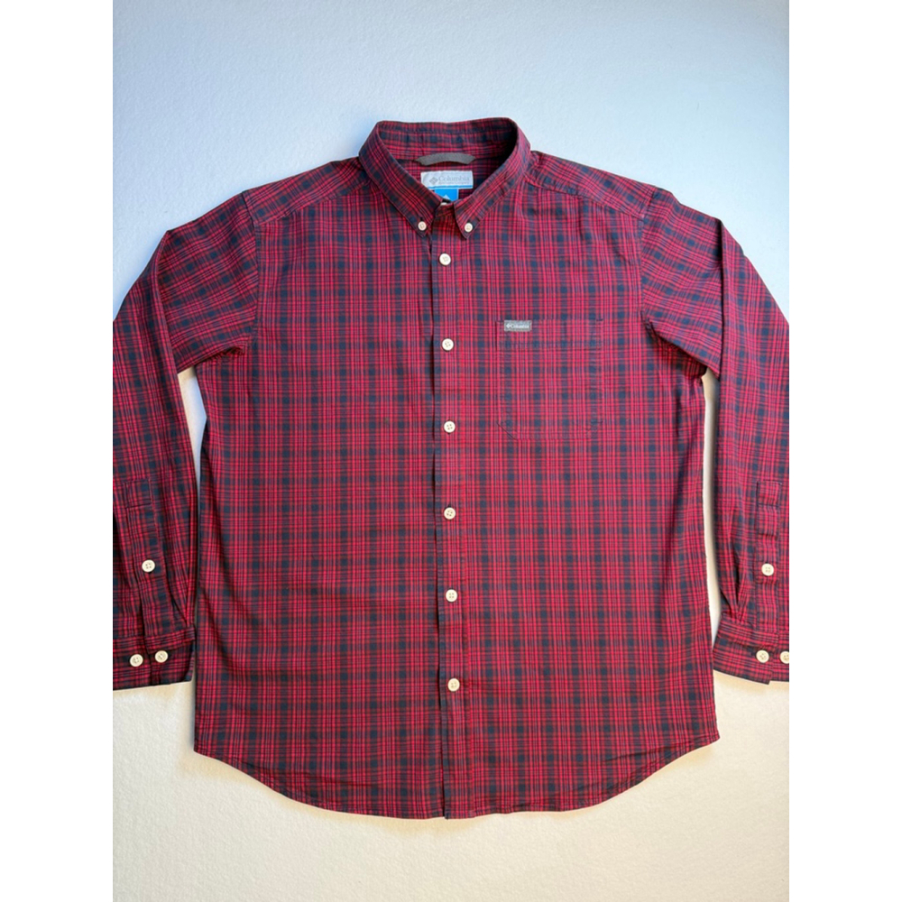 Columbia Red Plaid Button Down Shirt Men’s Large Cotton Blend